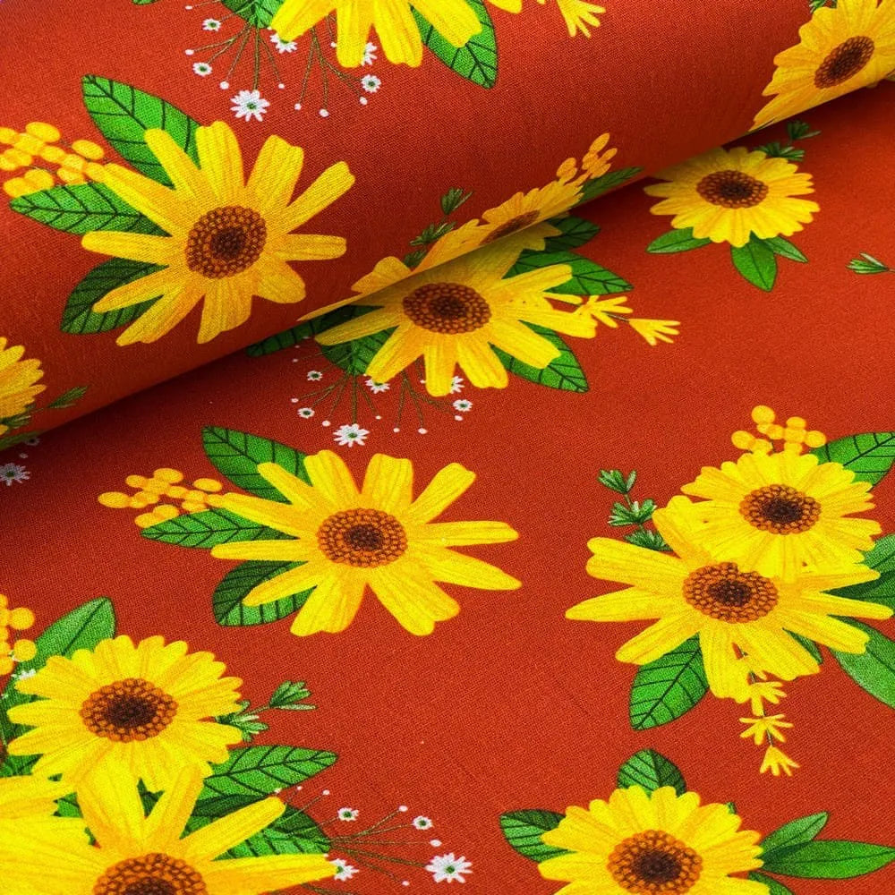 Tecido Tricoline Flor de Girassol