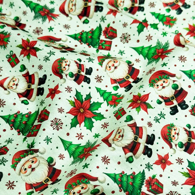 Tecido Tricoline Digital Papai Noel Festivo
