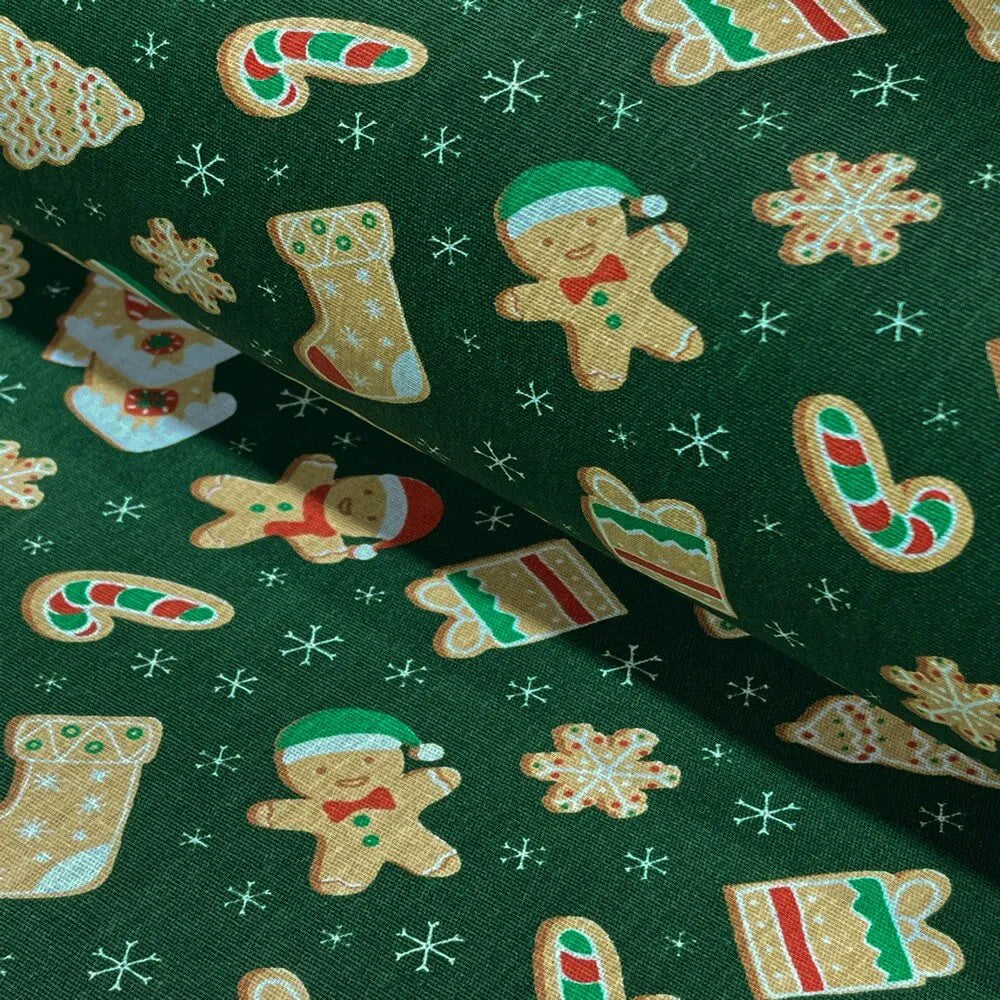 Tecido Tricoline Natalino Biscoitos de Natal